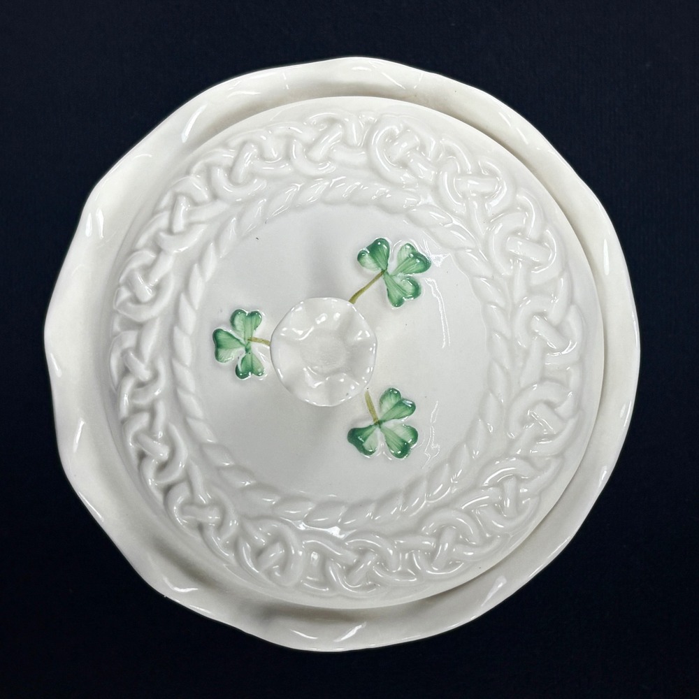 Vintage Belleek Tara Celtic Shamrock Gift / Trinket Box / Sugar Bowl with Lid - Picture 7 of 10
